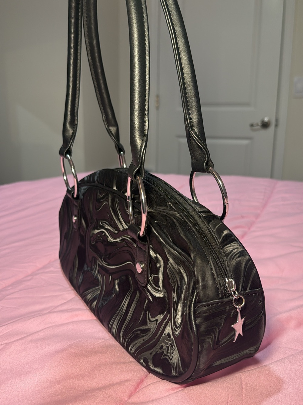 Fashion Nova Black Swirl Patent Shoulder Bag